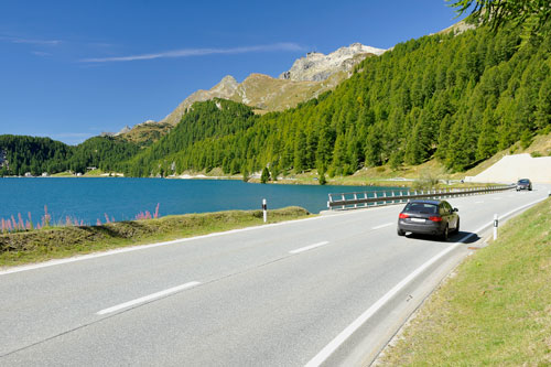 on the road to the Maloja Pass